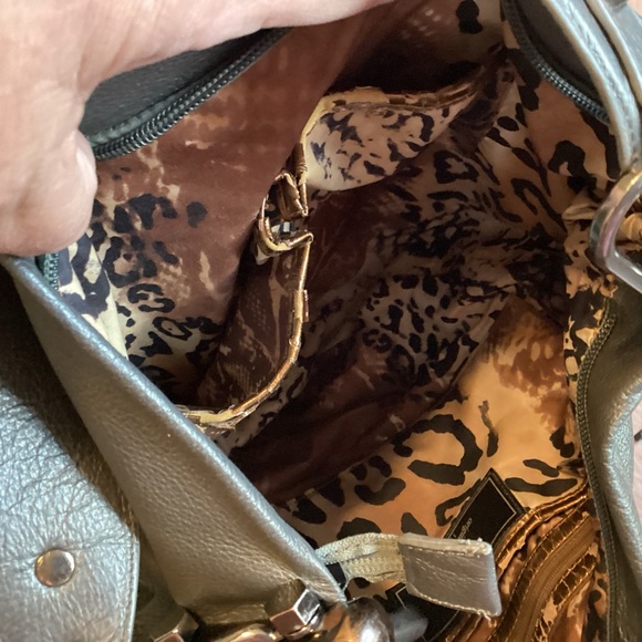 Sharif Gray Leather Hobo with Fringe and Studs - Picture 10 of 16